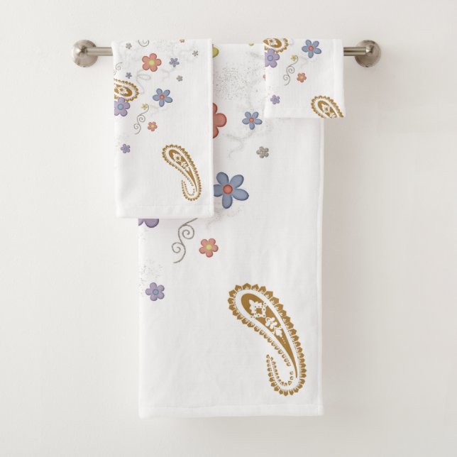 Paisley Flowers Floral Bathroom Towel Sets (Insitu)