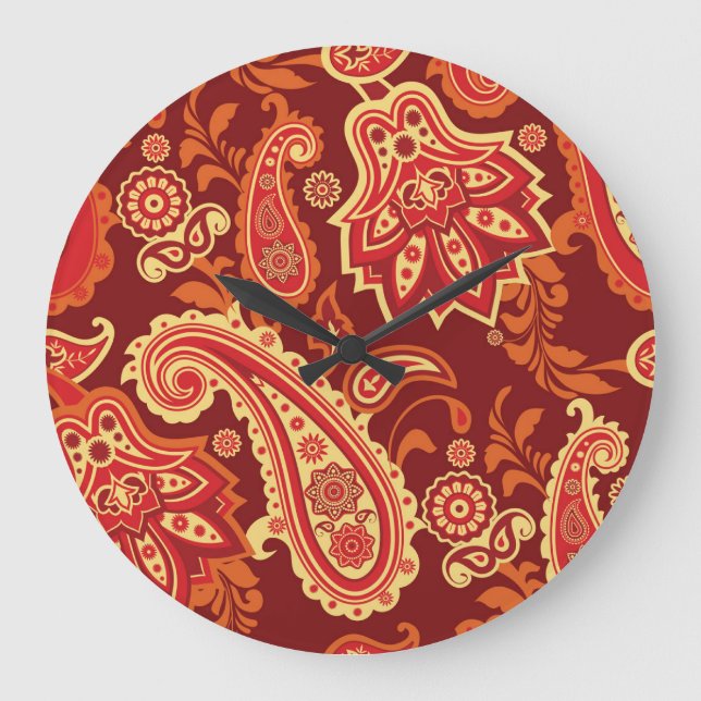 Paisley, flowers: ornamental seamless pattern large clock (Front)