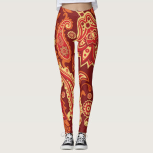 Paisley, flowers: ornamental seamless pattern leggings