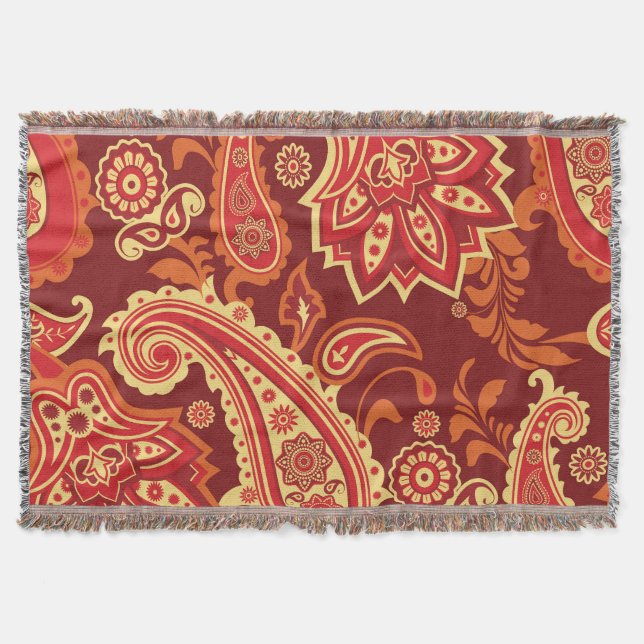 Paisley, flowers: ornamental seamless pattern throw blanket (Front)