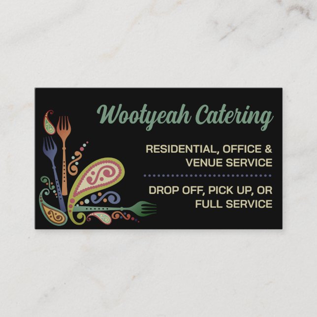 paisley forks cooking catering culinary business c business card (Front)
