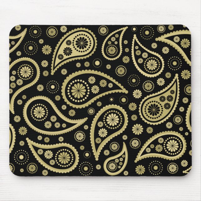 Paisley Funky Print in Black & Golds Mouse Pad (Front)