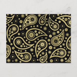 Paisley Funky Print in Black & Golds Postcard