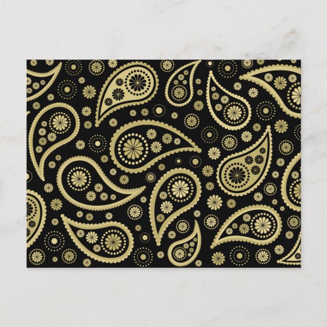 Paisley Funky Print in Black & Golds Postcard (Front)