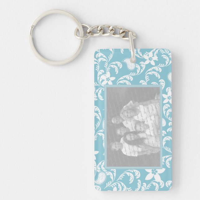 Paisley Garden Light Blue Photo Frame Key Ring (Front)