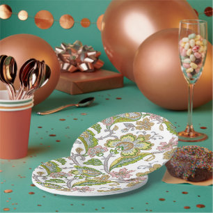 Paisley Garden Stylised Floral Embroidery Paper Plate