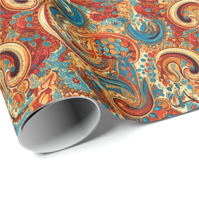 Paisley Golden Flower Abstract Pattern 10 Wrapping Paper (Roll Corner)