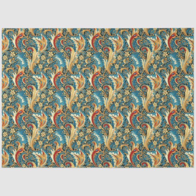 Paisley Golden Flower Abstract Pattern 2 Tissue Paper (Front)