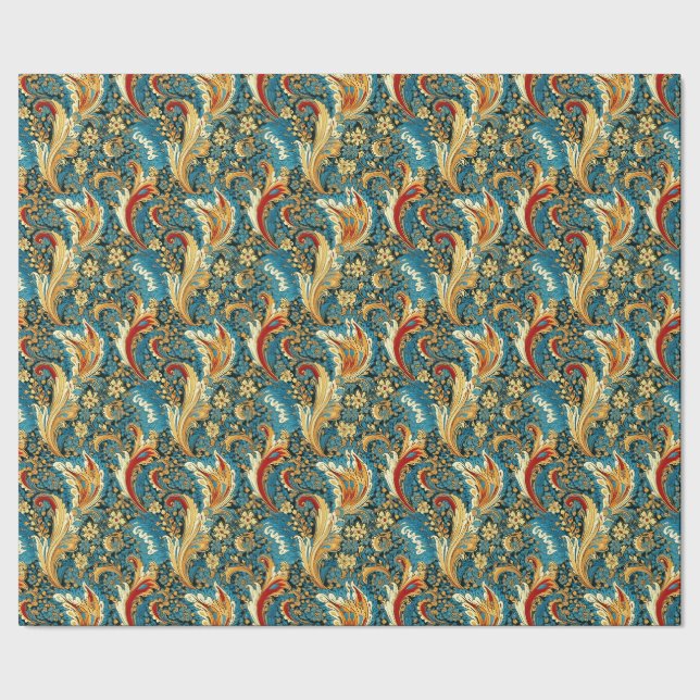 Paisley Golden Flower Abstract Pattern 2 Wrapping Paper (Seam)