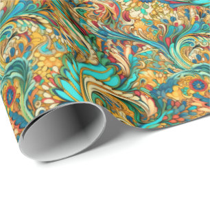 Paisley Golden Flower Abstract Pattern 3 Wrapping Paper