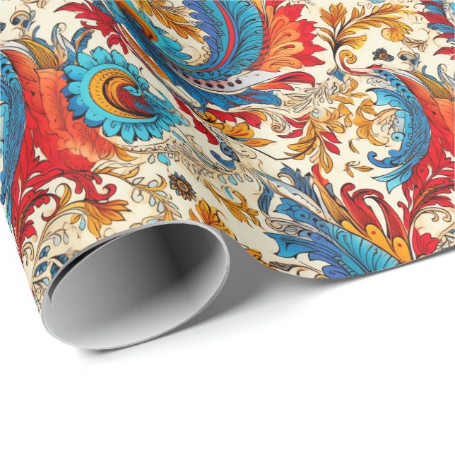 Paisley Golden Flower Abstract Pattern 4 Wrapping Paper (Roll Corner)