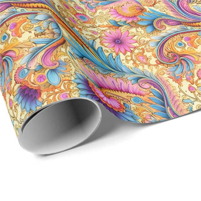 Paisley Golden Flower Abstract Pattern 6 Wrapping Paper (Roll Corner)