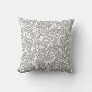 Paisley Grey White Detailed Lace Pattern Cushion