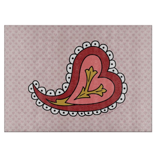 Paisley Heart Glass Cutting Board (Front)
