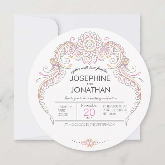 paisley henna design wedding invitation card (Front)