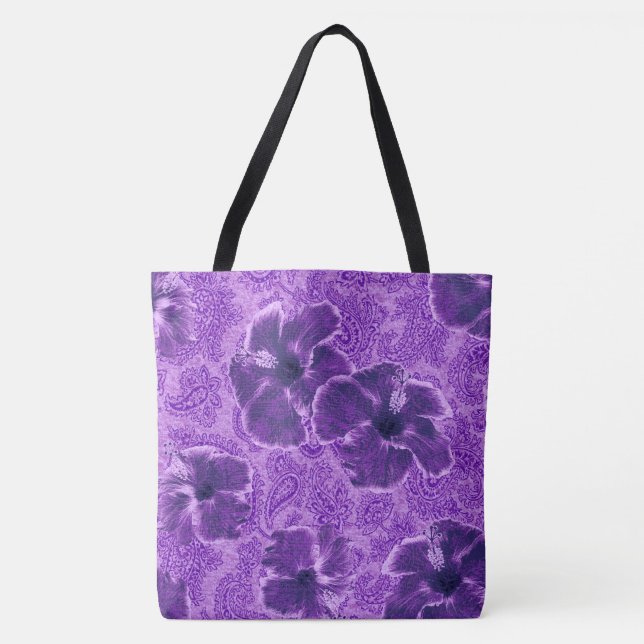 Paisley Hibiscus Vintage Psychedelic Beach Bag (Front)