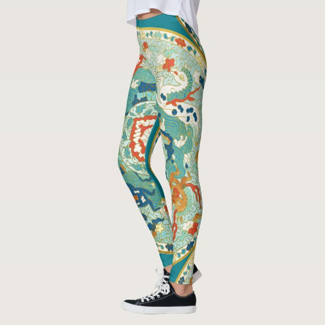 Paisley Horse Green Orange Blue Pattern Leggings (Left)