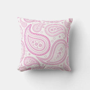 Paisley Hot Pink on White Throw Pillow