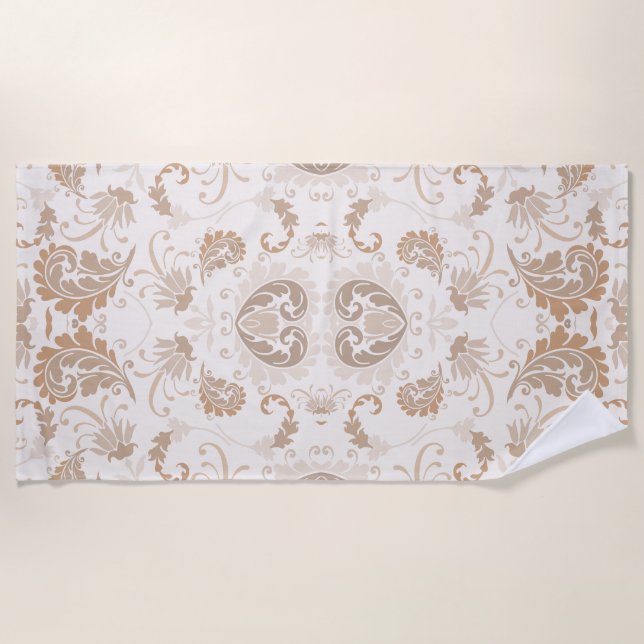 Paisley in Beige Aesthetic Modern Tan Brown Beach Towel (Front)