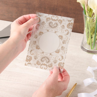 Paisley in Beige Aesthetic Modern Tan Brown Circle Vellum Invitations