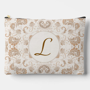 Paisley in Beige Aesthetic Modern Tan Brown Init. Accessory Pouch
