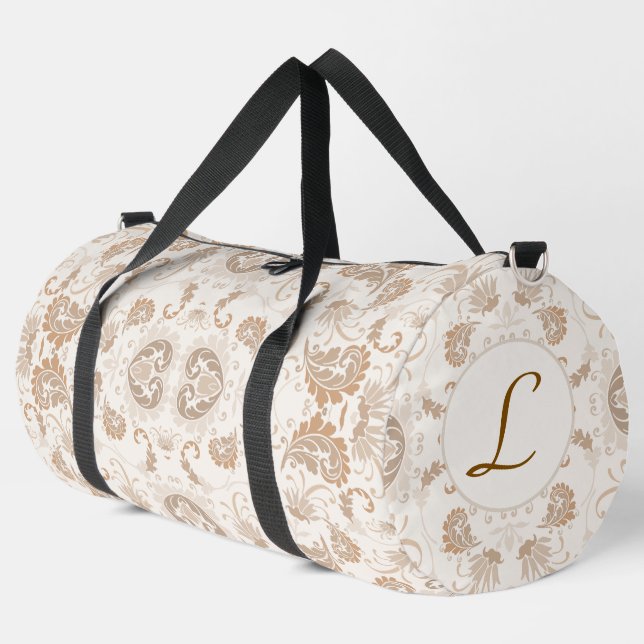 Paisley in Beige Aesthetic Modern Tan Brown Init. Duffle Bag (Left Corner)