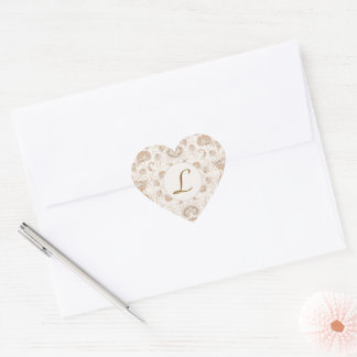 Paisley in Beige Aesthetic Modern Tan Brown Init. Heart Sticker