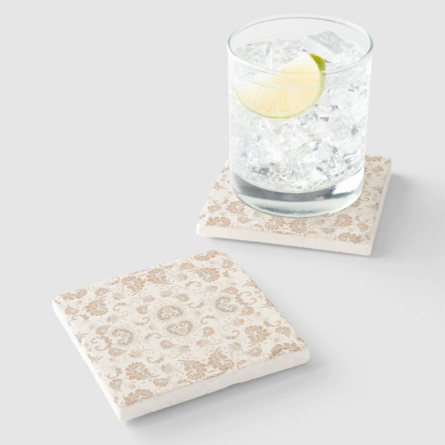 Paisley in Beige Aesthetic Modern Tan Brown Stone Coaster (Side)
