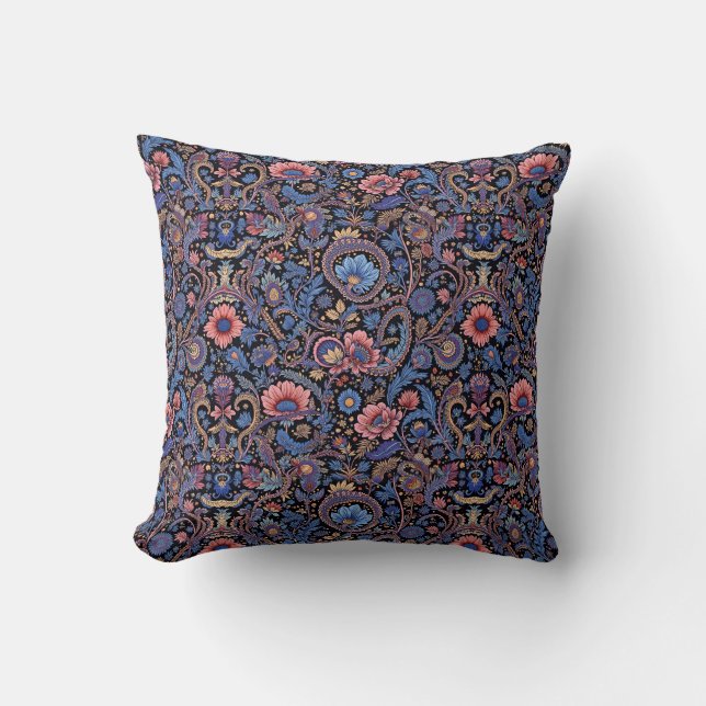 Paisley in Blue and Coral Cushion (Front)