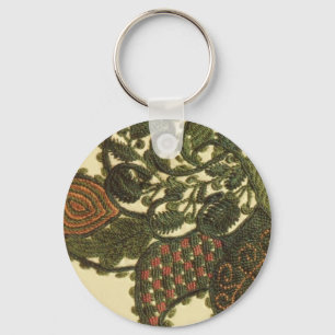 Paisley In Green And Beige Key Ring