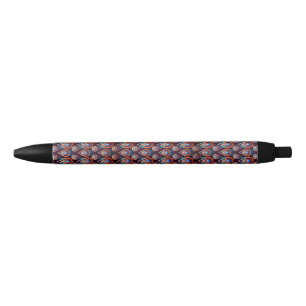 Paisley Like Colourful Jewel Pattern Black Ink Pen