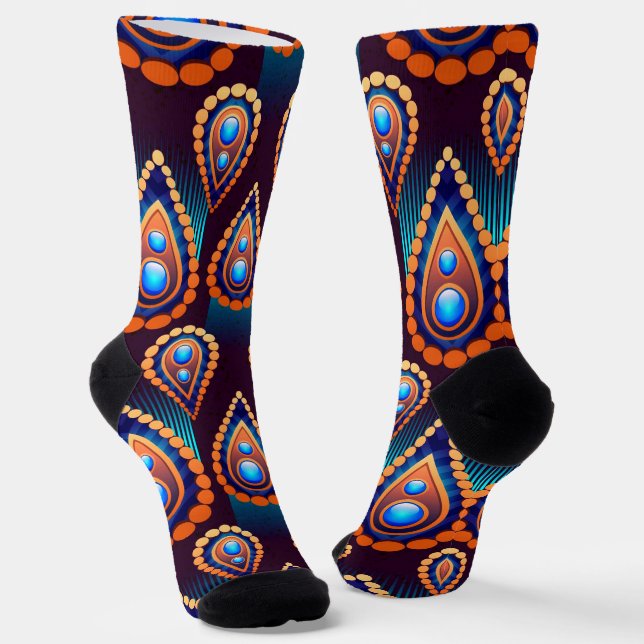 Paisley Like Colourful Jewel Pattern Socks (Angled)