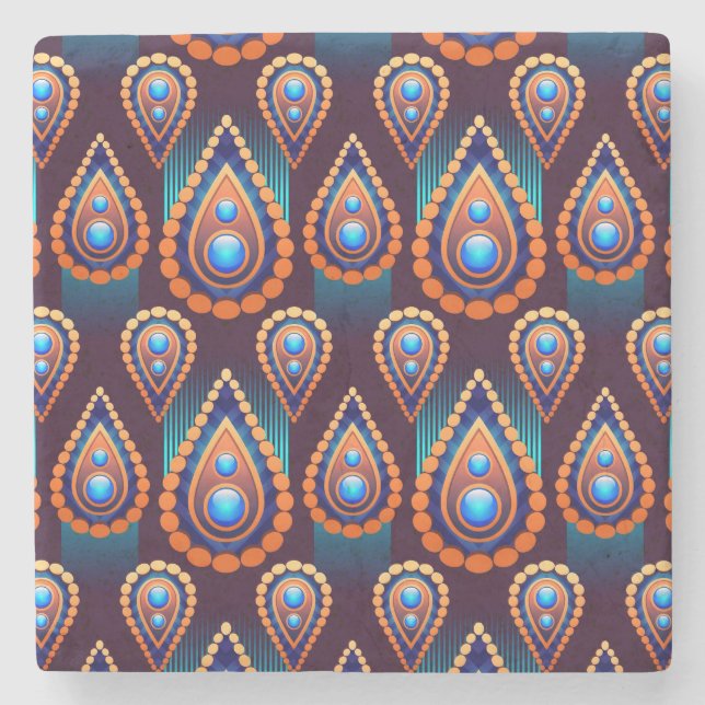 Paisley Like Colourful Jewel Pattern Stone Coaster (Front)
