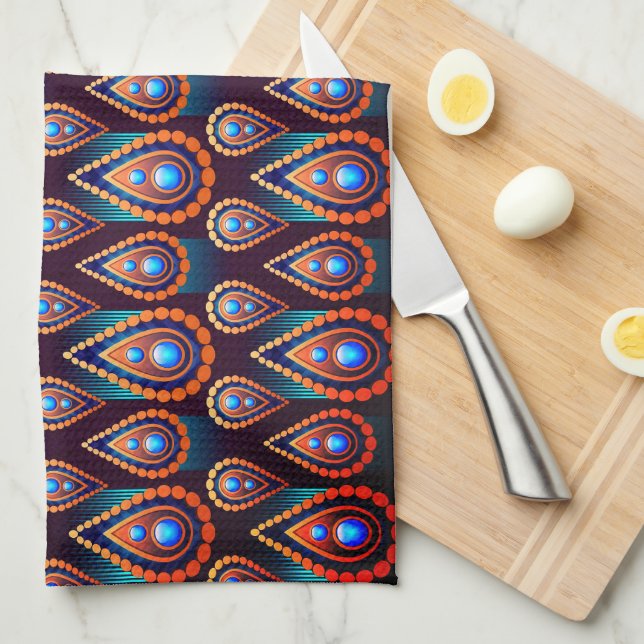 Paisley Like Colourful Jewel Pattern Tea Towel (Quarter Fold)