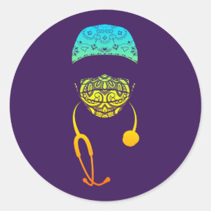 paisley med mask classic round sticker