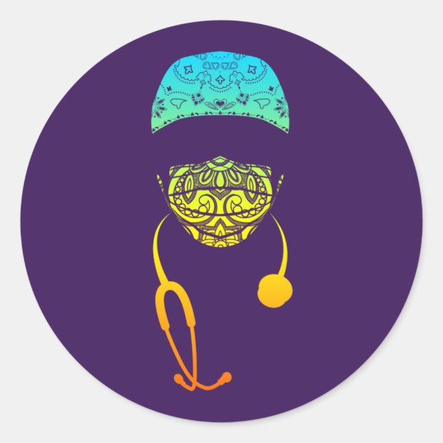 paisley med mask classic round sticker (Front)