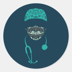 paisley med mask classic round sticker