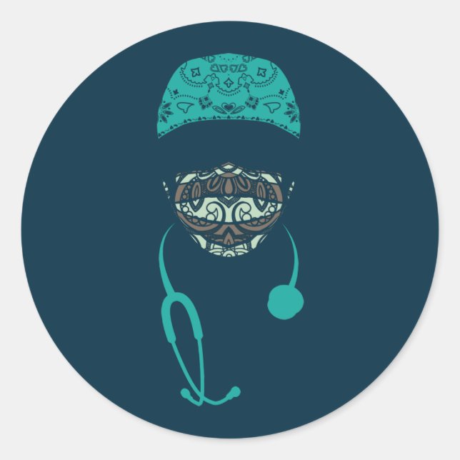 paisley med mask classic round sticker (Front)