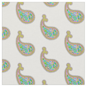 Paisley Mehndi Pattern Pink Green Aqua Yellow Fabric