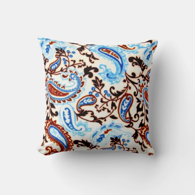 Paisley Mocha Blue Cushion (Front)