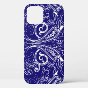 Paisley monochrome: blue, white elegance. iPhone 12 case