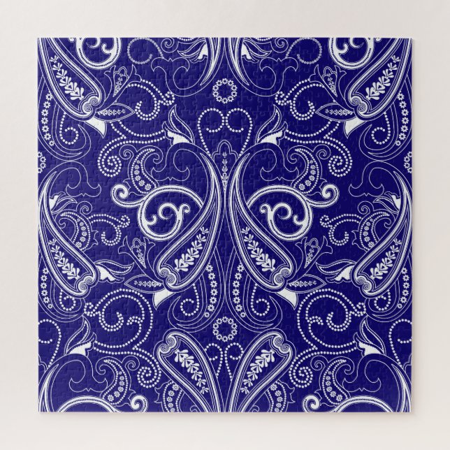 Paisley monochrome: blue, white elegance. jigsaw puzzle (Vertical)