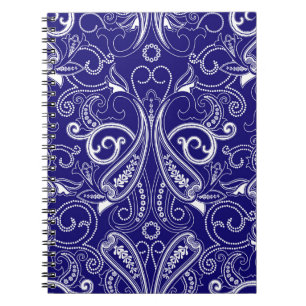 Paisley monochrome: blue, white elegance. notebook