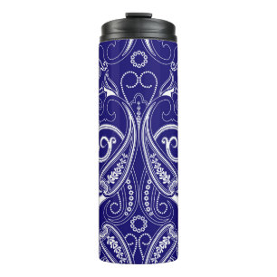 Paisley monochrome: blue, white elegance. thermal tumbler
