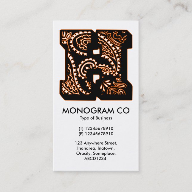 Paisley Monogram - H Business Card (Front)