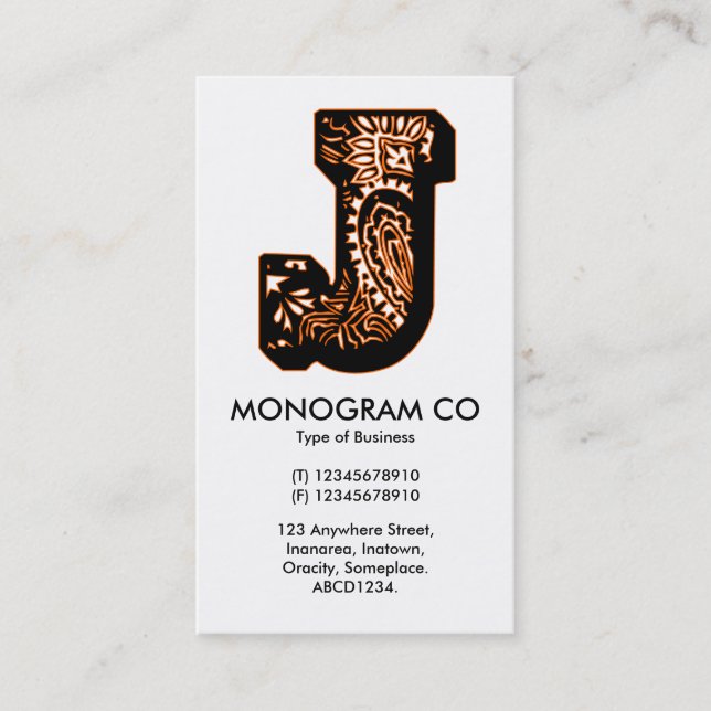 Paisley Monogram - J Business Card (Front)