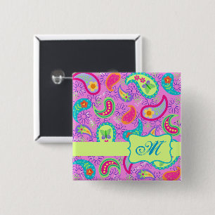 Paisley Monogram Magenta Pink Green Modern 15 Cm Square Badge