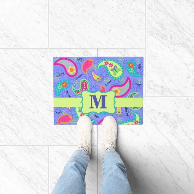 Paisley Monogram Modern Lavender Purple Pattern Doormat (Indoor)
