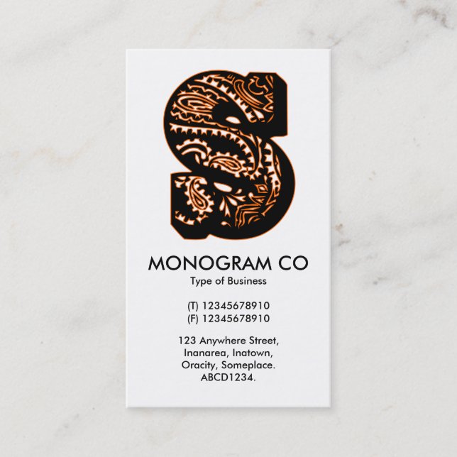 Paisley Monogram - S Business Card (Front)