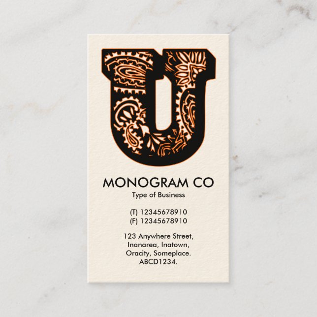 Paisley Monogram - U Business Card (Front)